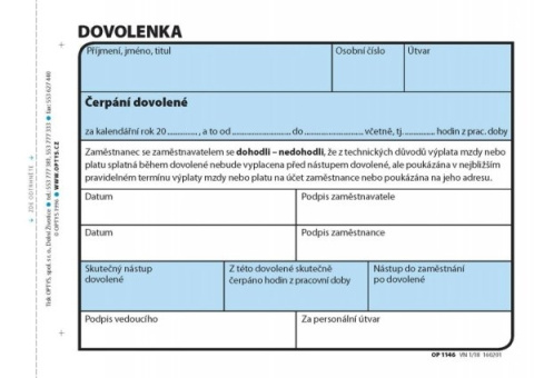 Tiskopis Dovolenka, Optys, A6