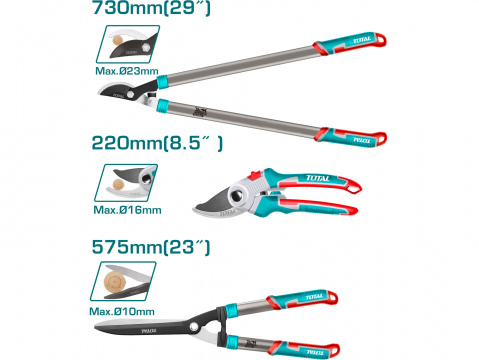TOTAL Nůžky zahradnické, sada 3ks, industrial THT1576033