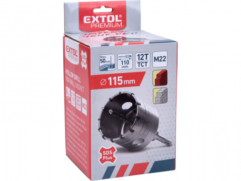 vrták SDS PLUS do zdi korunkový, průměr 115mm, délka stopky 100mm M22, EXTOL PREMIUM