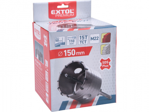 vrták SDS PLUS do zdi korunkový, průměr 150mm, délka stopky 100mm M22, EXTOL PREMIUM