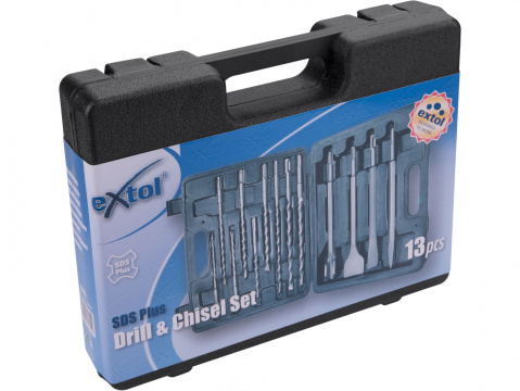 vrtáky a sekáče SDS PLUS, sada 13ks, 250mm:, plochý 20 a 40mm, špičatý, drážkovací, vrták