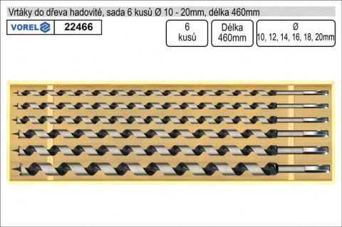 Vrtáky do dřeva hadovité sada 6 kusů 10-20mm délka 460mm