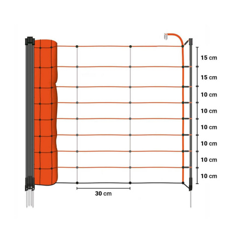Vyztužená oranžová síť STANDARD pro elektrický ohradník pro ovce, kozy, výška 90 cm, 50 m, 1 hrot