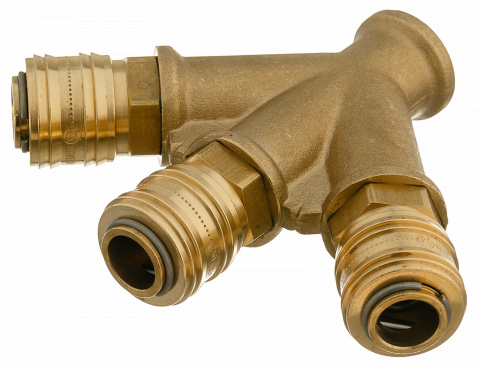 vzduchová roztrojka mosazná s rychlospojkami, G3/8" i