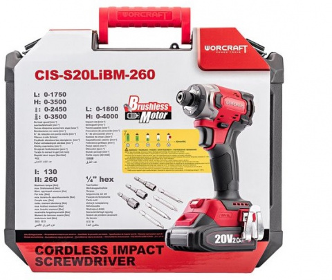 WORCRAFT Aku rázový utahovák HEX 1/4" 260Nm CIS-S20LiBM-260, 1x2.0Ah, nabíječka