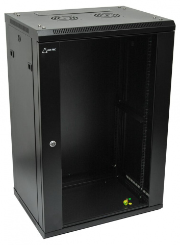 WS.6418.B - nástěnný, rozložený, 18U, 600 x 450, skleněné dveře