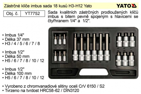 YATO Gola ořechy imbus sada 18 kusů H3-H12 Yato