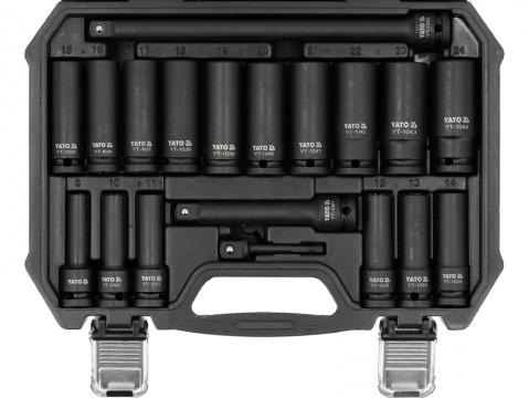 YATO Gola ořechy šestihranné kované prodloužené 1/2" sada 19 kusů 8-24mm + nástavce