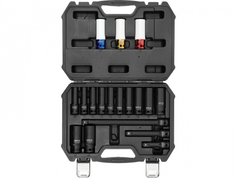 YATO Gola ořechy šestihranné kované prodloužené 1/2" sada 18 kusů 10-24mm + nástavce