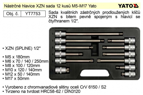 YATO Gola ořechy XZN sada 12 kusů M5-M17