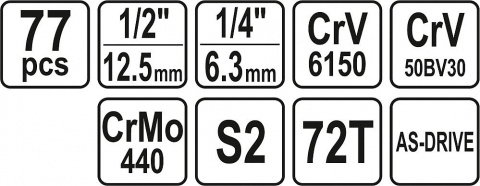 YATO Gola sada 1/2", 1/4" 77 ks YT-38781