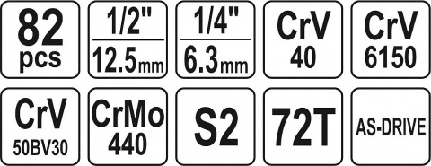 YATO Gola sada 1/2", 1/4" + příslušenství 82 ks YT-12691