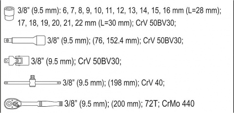 YATO Gola sada 3/8" 22 ks YT-38561
