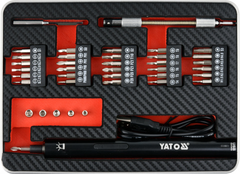 YATO Mini aku šroubovák 3,6V/0,45Ah USB nabíjecí + sada bitů
