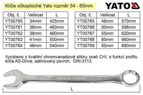 YATO Očkoplochý klíč 60mm CrV