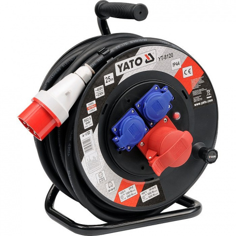 YATO Prodlužovací kabel na cívce 25m, 400V 5x2,5mm, gumová izolace, 3 zásuvky YT-8120
