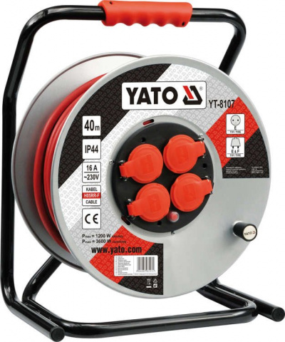 YATO Prodlužovací kabel na cívce 40m, 230V 3x2,5mm, gumová izolace, 4 zásuvky YT-8107