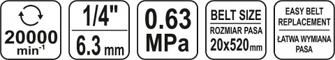 YATO Vzduchová pásová bruska 20x520mm, pneumatický pilník