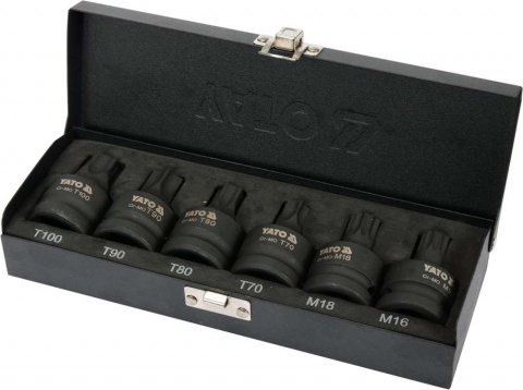YATO Zástrčné hlavice TORX a XZN kované 3/4" sada 6ks T70-T100 a M16-M18