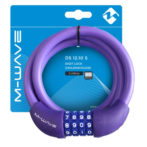 zámek  M-Wave 12x1000mm silikonový kodový fialový