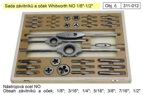Závitníky a očka sada Whitworth 1/8"-1/2" NO, Bučovice Tools