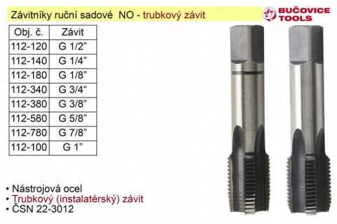 Závitníky ruční sadové  G1/2" NO trubkový závit