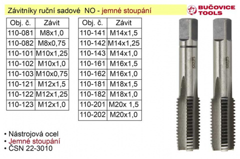 Závitníky ruční sadové M18x1,5 NO jemný závit