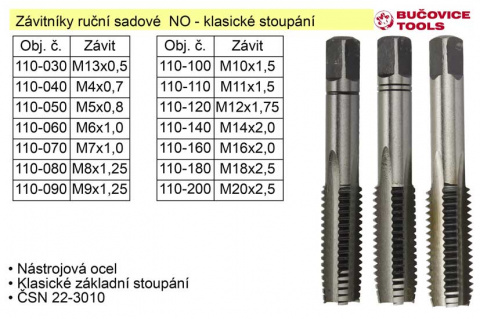 Závitníky ruční sadové M22 NO klasický závit