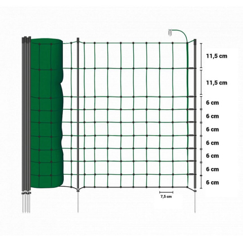 Zelená vodivá síť STANDARD elektrický ohradník pro psy, králíky, kočky, výška 65 cm, 50 m, 1 hrot