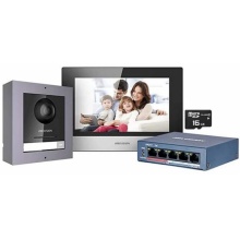 DS-KIS602 Hikvision - kit IP videotelefonu, bytový monitor + dveřní stanice + switch + microSD