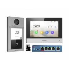 DS-KIS604-S(C) Hikvision - kit IP videotelefonu, bytový monitor + dveřní stanice + switch + microSD