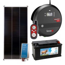 Sada solární elektrický ohradník, 8J zdroj s dálkovým ovladačem, panel 200 W, regulátor a baterie 95 Ah