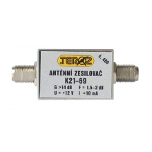 Anténní zesilovač TEROZ 406X, nízkošumový, UHF, G14dB, F1,5dB, U98dBμV, F-F