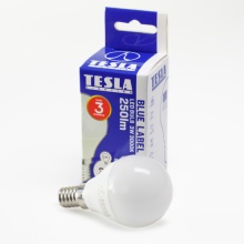 LED žárovka Tesla MiniGlobe BULB E14, 3W, 230V, 250lm, 15 000h, 3000K teplá bílá, 180st