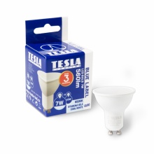 LED žárovka Tesla GU10, 7W, 230V, 560lm, 25 000h, 6500K studená bílá, 110st
