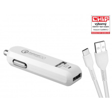 AVACOM CarMAX 2 nabíječka do auta 2x Qualcomm Quick Charge 2.0, bílá barva (USB-C kabel)