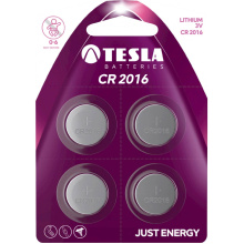 Baterie lithiová Tesla CR2016, 3V, knoflíková, 4ks