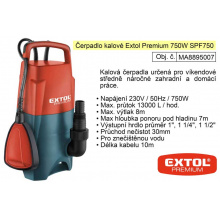 Čerpadlo elektrické kalové 750 W 13000 l / hod  Extol Premium 8895007