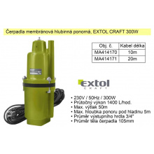 Čerpadlo membránové hlubinné 300W  1400 l / hod.  Extol 414171