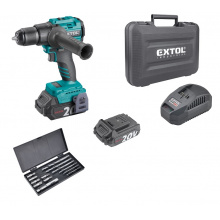 EXTOL INDUSTRIAL Aku vrtací šroubovák s příklepem, 70Nm, bezuhlíkový, SHARE20V, 2x 2Ah