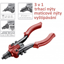 FORTUM Combo nýtovací kleště  3v1 maticové nýty M3-M10 trhací nýty 2,4-6,4mm, 4770638