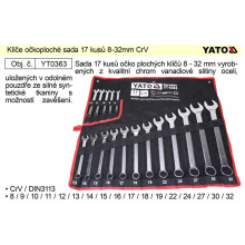 Klíče očkoploché sada 17 kusů 8-32mm CrV Yato
