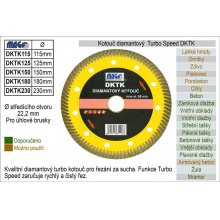 Kotouč diamantový turbo-speed pro úhlové brusky DKTK230