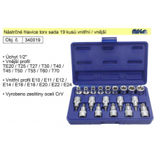 Nástrčné hlavice torx sada 19 kusů s vnitřním a vnější