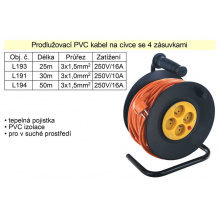 Prodlužovací kabel 25 m na cívce 4 zásuvky