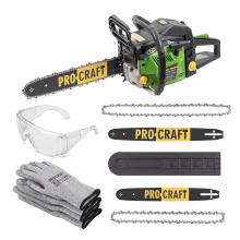 Sada benzínová řetězová pila Procraft GS-50/2, ochranné brýle a 3 páry pracovních rukavic GL-CPU9 | SGS-50-2/GL-CPU9/1E40F-SG