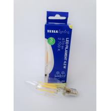 Tesla - LED žárovka FILAMENT RETRO svíčka E14, 4.2W, 230V, 470lm, 25 000h, 2700K teplá, 360st,čirá